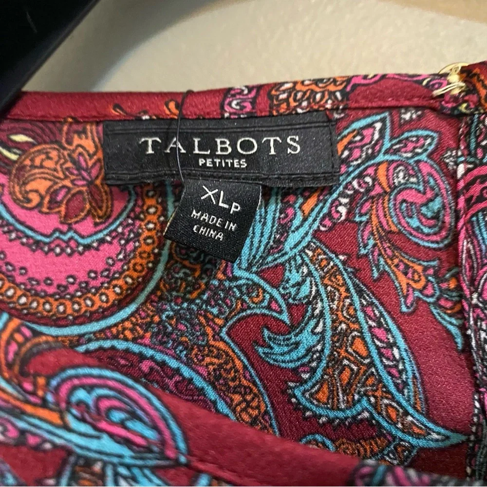 Talbots Red Paisley Ruffle Blouse - Picture 2 of 14